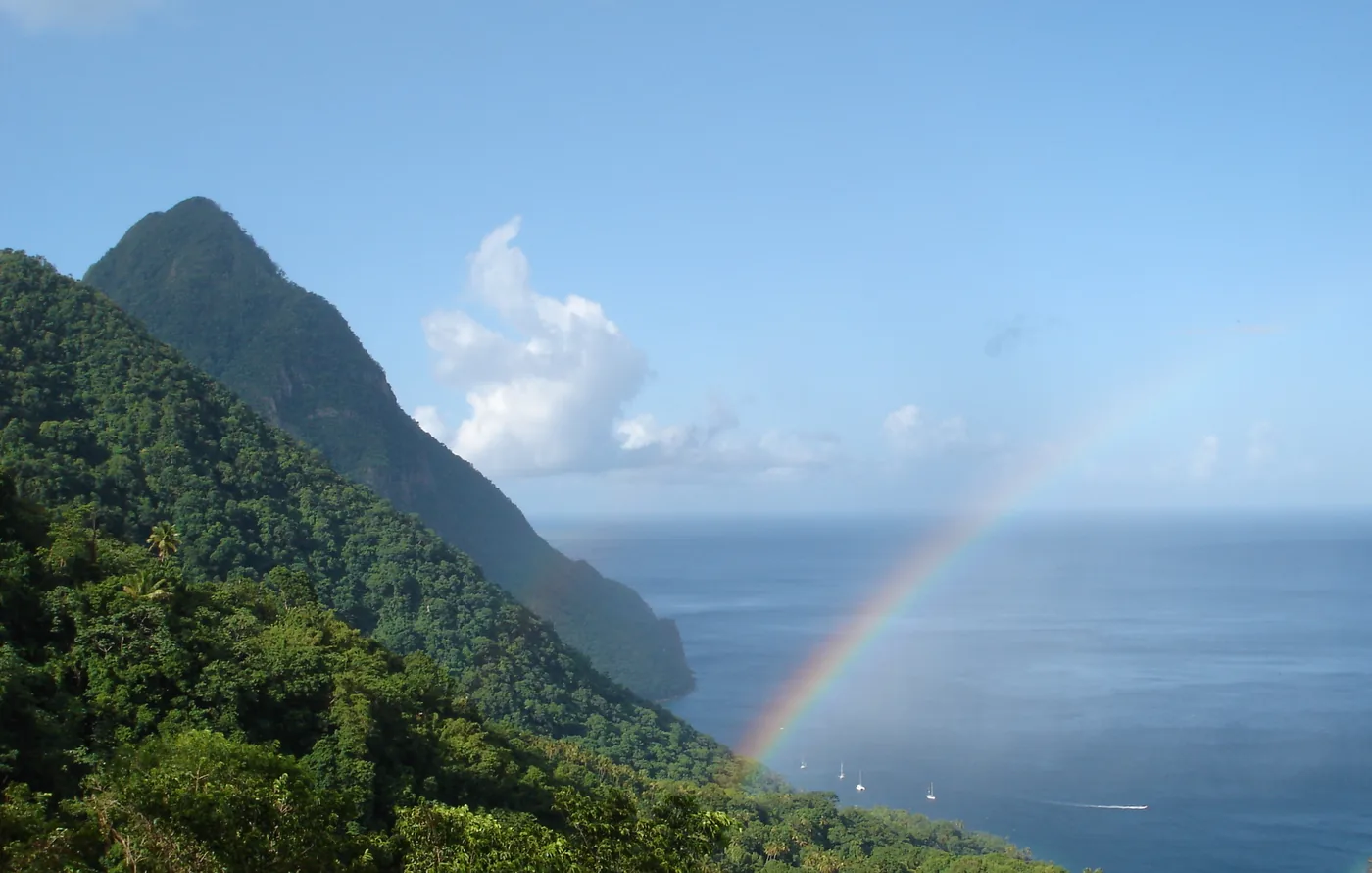 Gros Piton and the green coastline south of Soufriere, Saint Lucia
